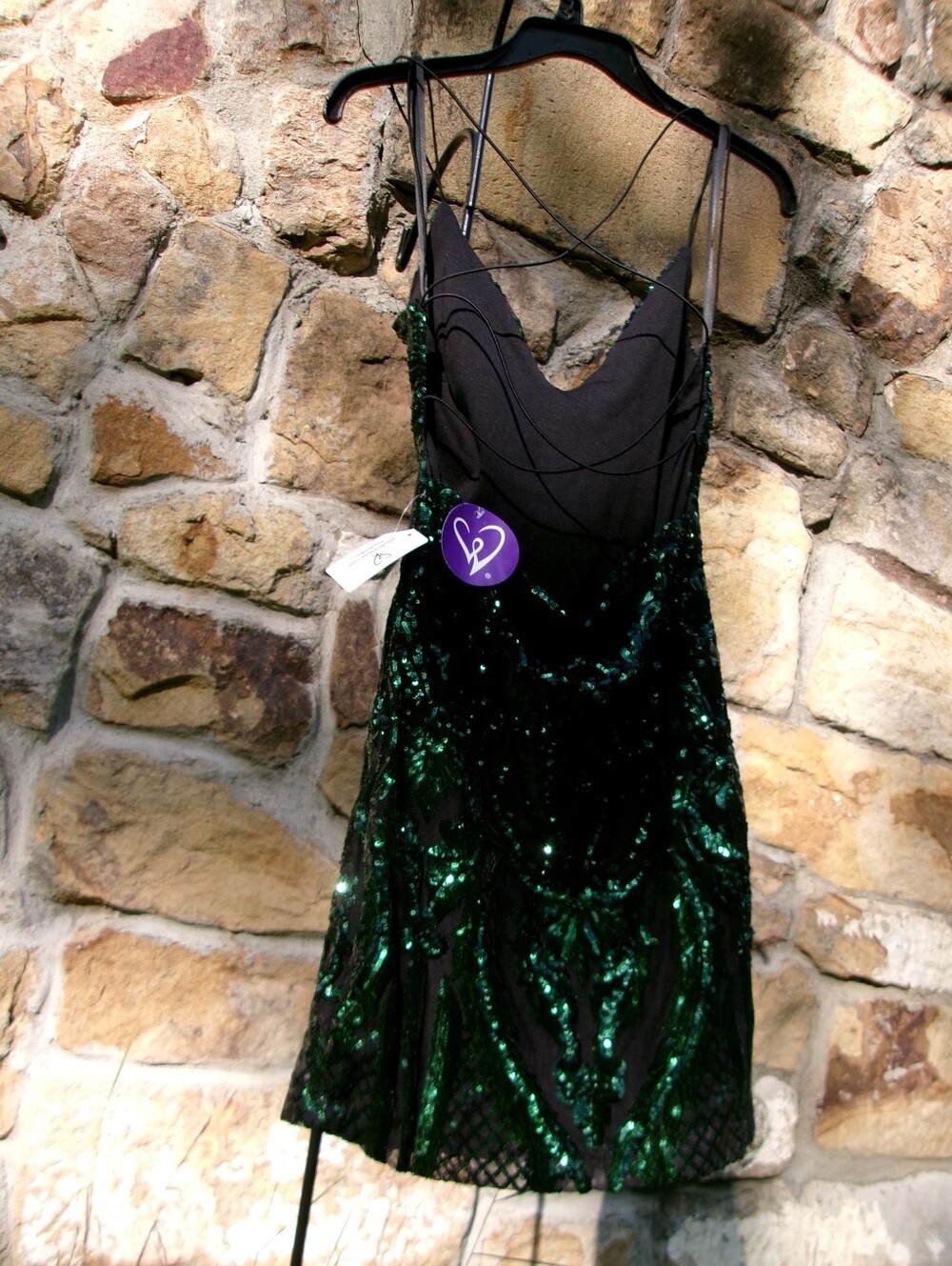 Windsor Emerald Green Sequin Mini Dress with Strappy V-Neck Size S - Picture 3 of 8